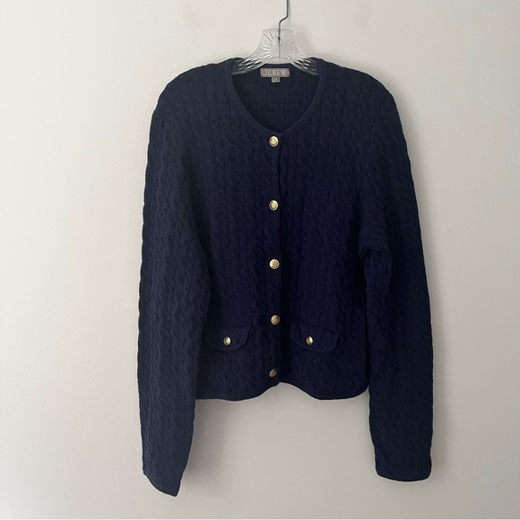 J Crew Odette Cable Knit Sweater Lady Jacket Cardigan Mediterranean Blue XL￼